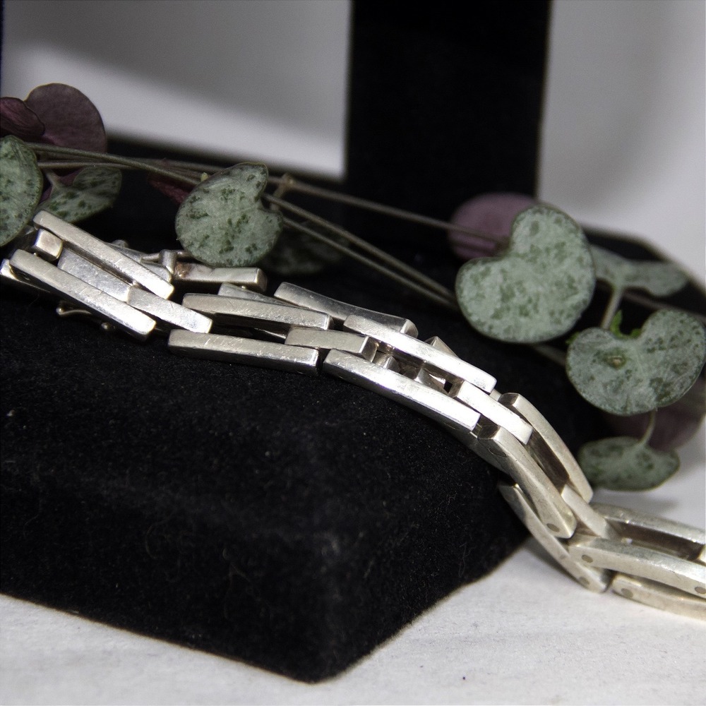 VTG HEAVY Taxco Sterling Silver 925 Link Bracelet Mexico 9 Inch 50g Geometric